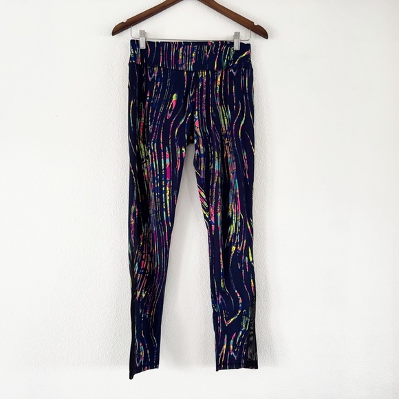 Neon Pattern Leggings Mesh Cut Out Running Sports Yoga Athletic Pants L/XL NEW - Picture 1 of 12